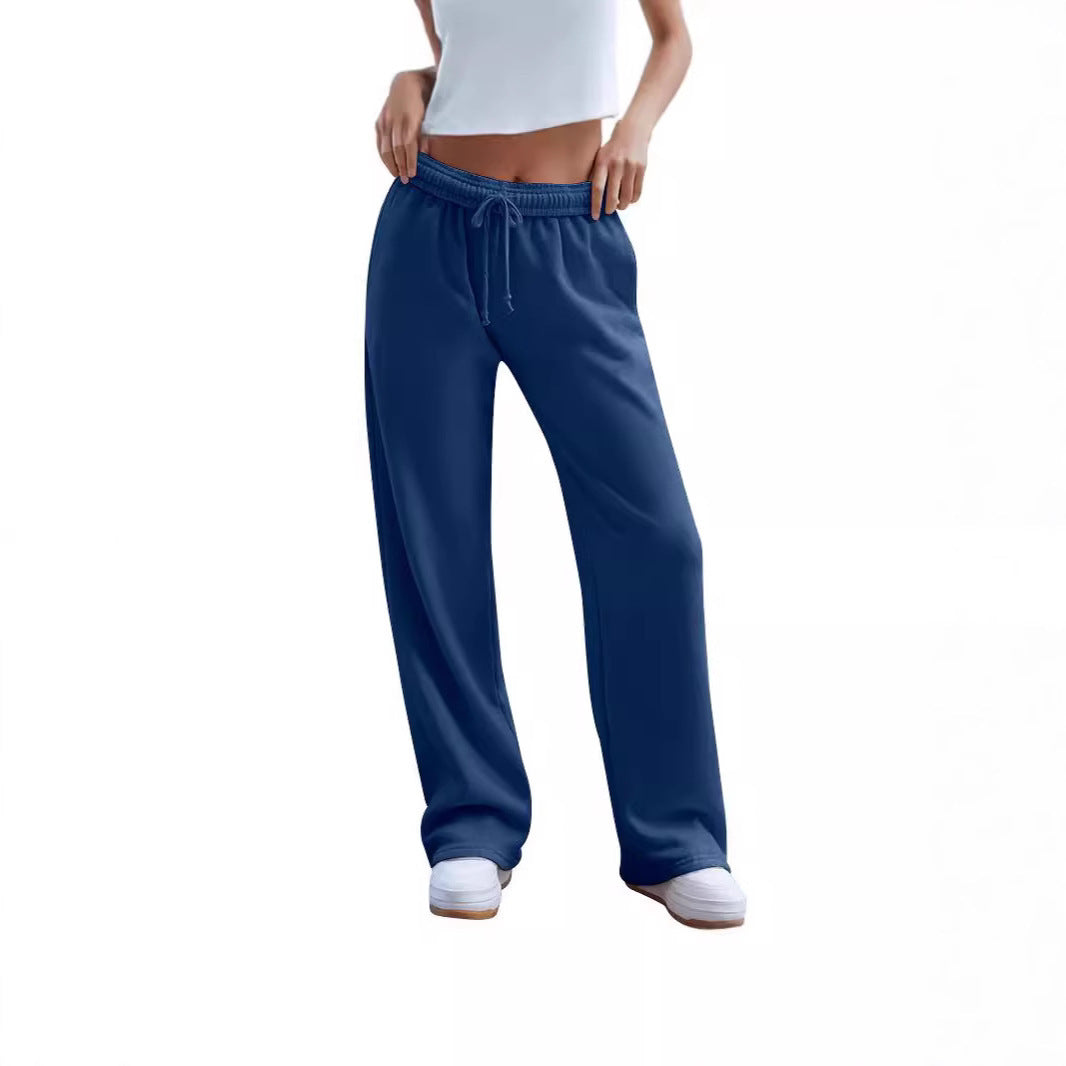 Damen nan weite Komfort-Loungehose mit hochgeschnittener Taille, elastischem Bund und Kordelzug EB