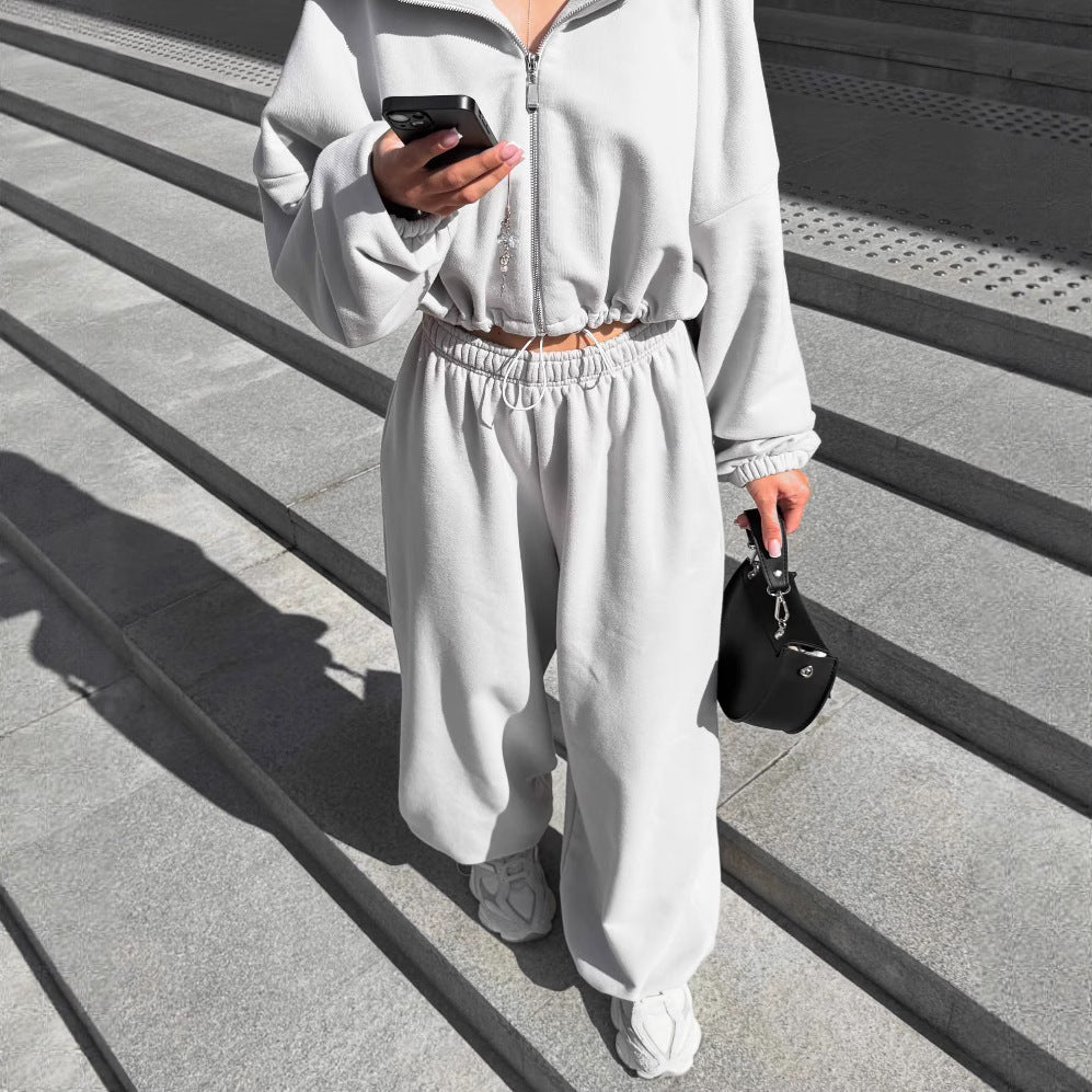 Damen oversized Kapuzenjacke mit Reißverschluss und weiten Jogginghose Lounge-Set EB