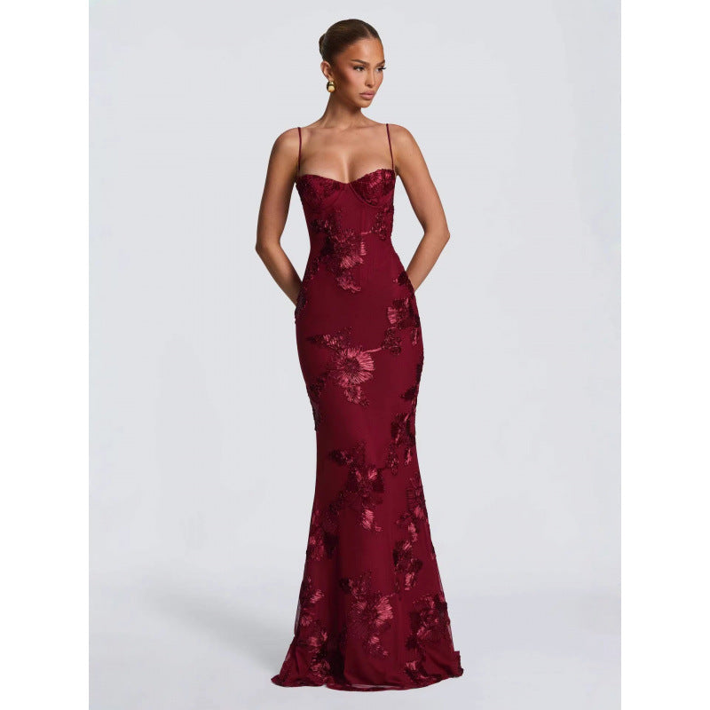Damen Elegantes Abendkleid mit floralem Spitzenmuster und figurbetontem Schnitt EB