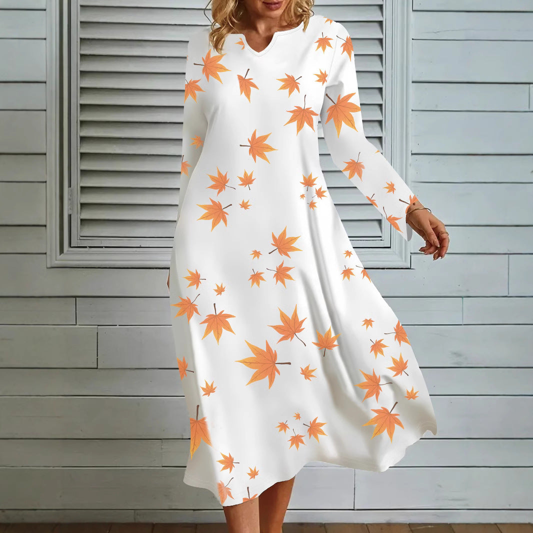 Damen Maxikleid mit auffälligem Laubdesign EB
