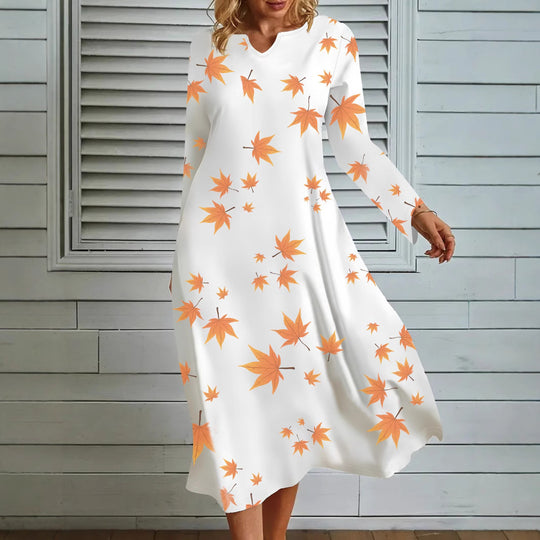 Damen Maxikleid mit auffälligem Laubdesign EB