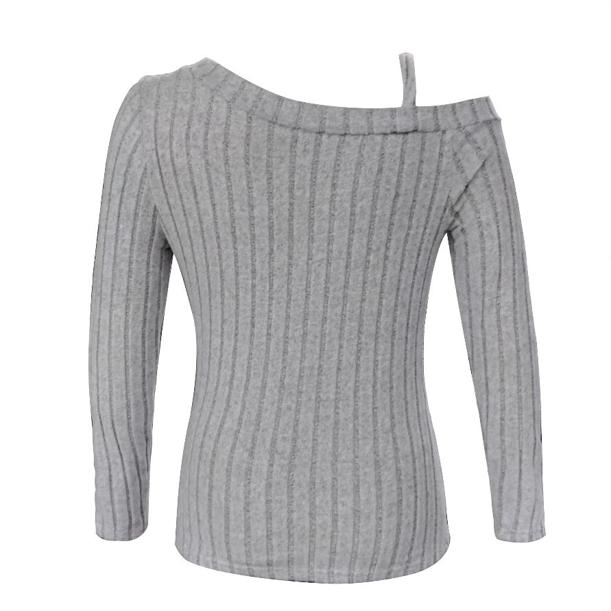 Damen modisches Oberteil mit asymmetrischem Ausschnitt und langem Arm EB