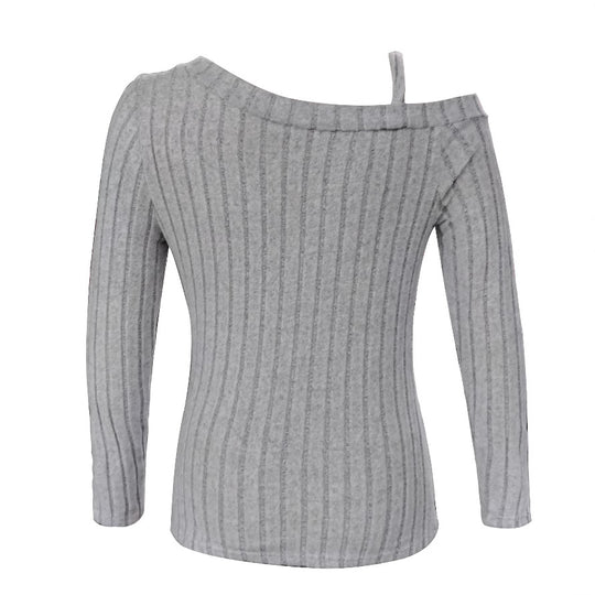 Damen modisches Oberteil mit asymmetrischem Ausschnitt und langem Arm EB