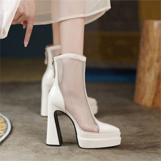 Damen modische High Heel Stiefeletten mit Netzdesign EB