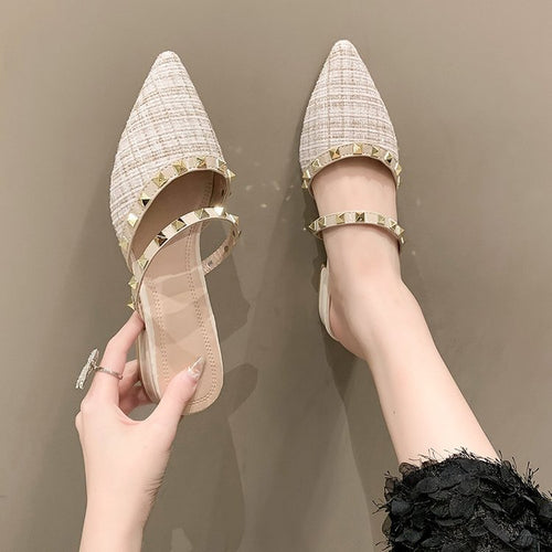Damen elegante Mules mit strukturierter Oberfläche und Metallakzenten EB