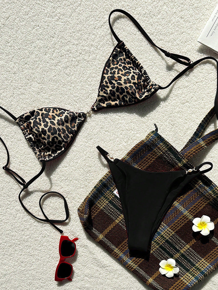 Damen Triangel-Bikini mit animalischem Design und modischem Schimmer EB