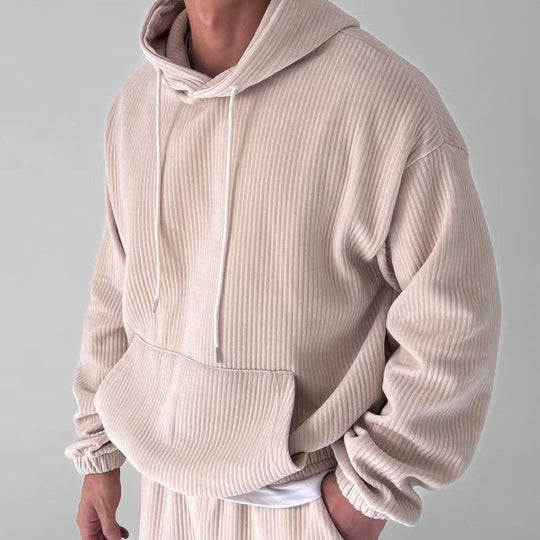 Herren Kuscheliger Hoodie mit Rippstruktur und praktischer Kängurutasche EB