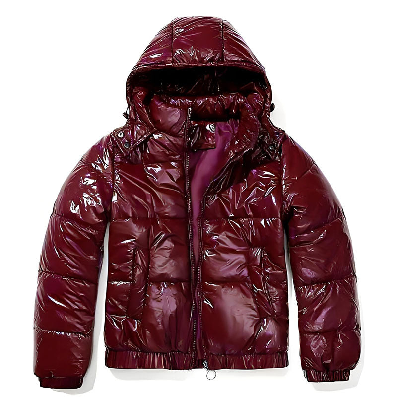 Damen glänzende Winterjacke mit Kapuze – Wasserabweisend & Wärmeisoliert – EB