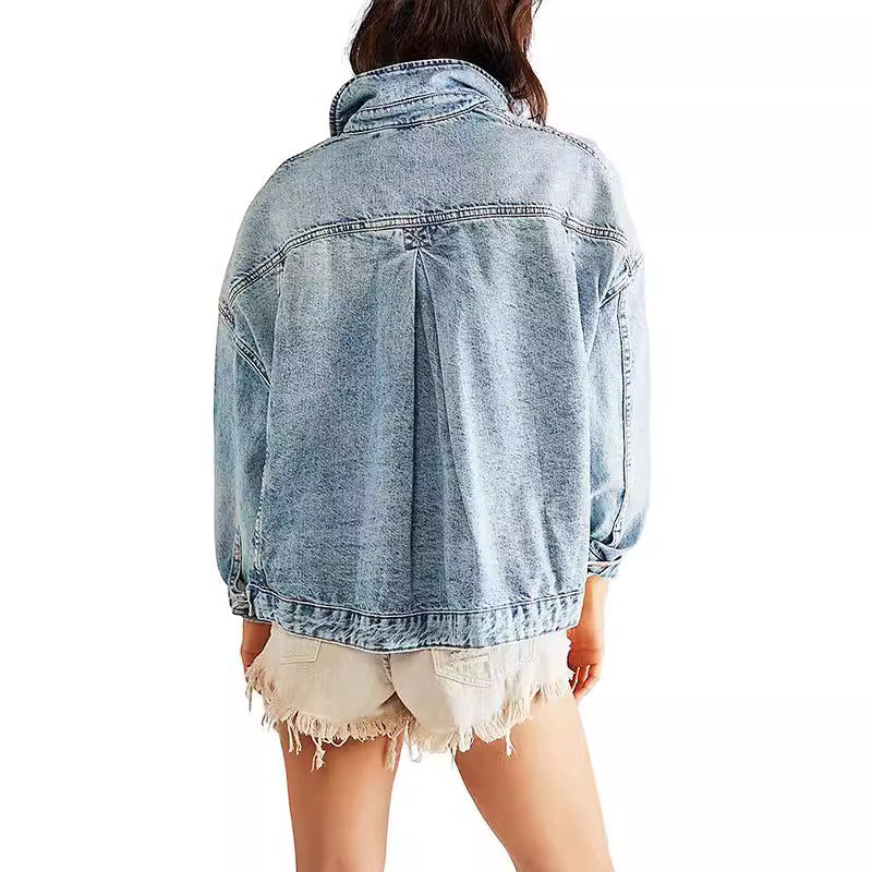 Damen lässige Jeansjacke im Oversized-Stil mit dekorativen Fransen EB