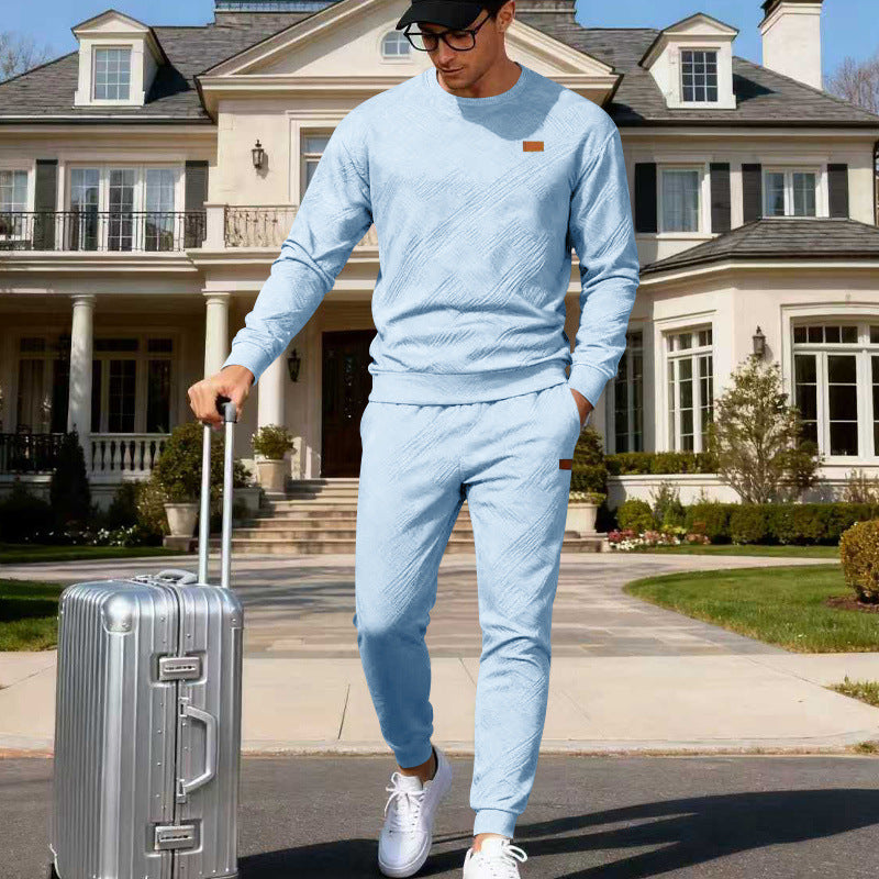 Herren Feinstrukturiertes Lounge-Set mit Rundhals-Pullover & schmaler Jogginghose EB