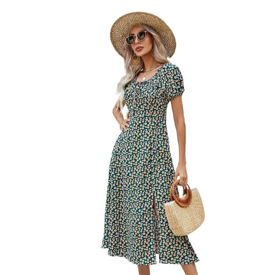 Damen Maxikleid mit verspieltem floralem Design und seitlichem Schlitz EB
