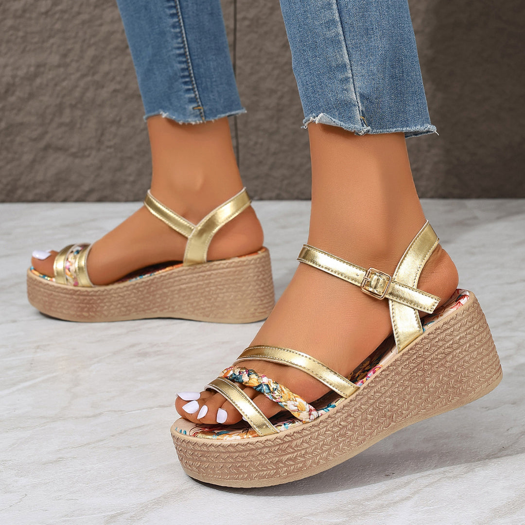 Damen Wedge-Sandalen mit floralem Design und verstellbarem Riemen EB