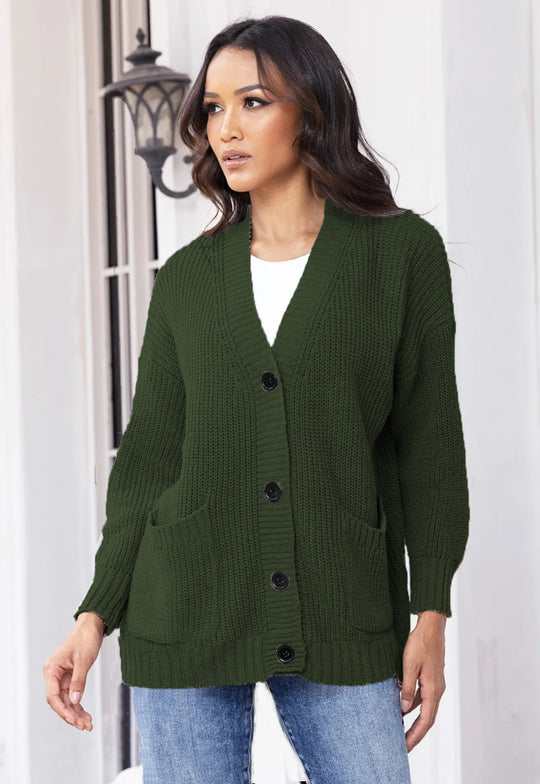 Damen Grobstrick-Cardigan mit praktischen Taschen und lässigem Schnitt EB