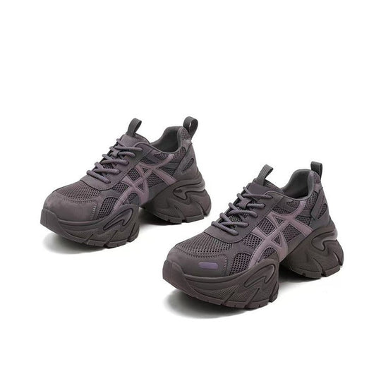 Damen modische Chunky Sneakers mit atmungsaktivem Mesh-Obermaterial und verstellbarem Schnürsystem EB