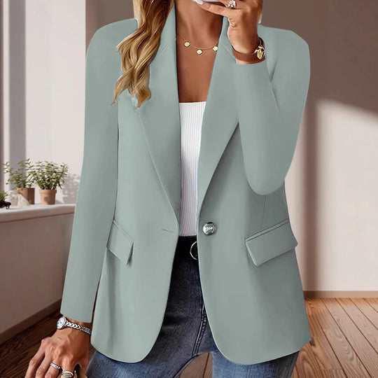 Damen Taillierter Single-Button-Blazer mit fallendem Revers und Pattentaschen EB