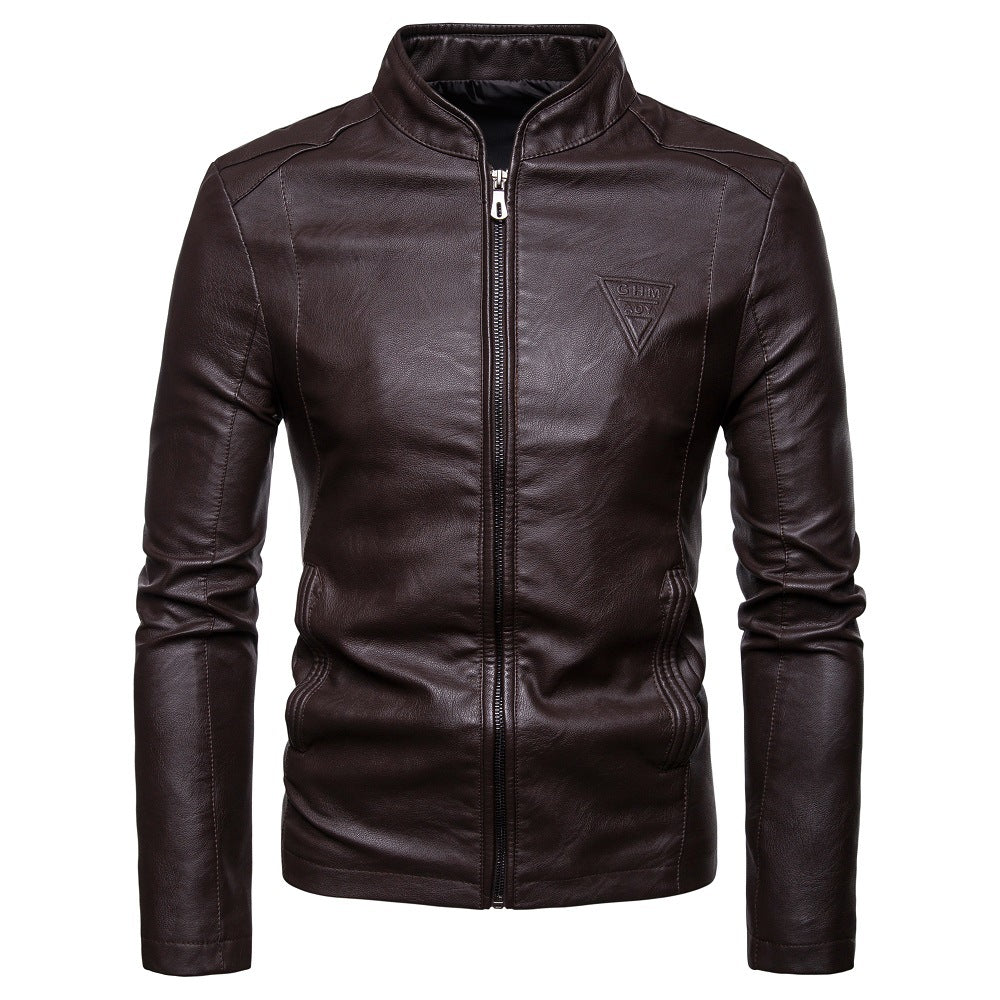Herren Kunstlederjacke mit modernem Stehkragen und seitlichen Reißverschlusstaschen EB