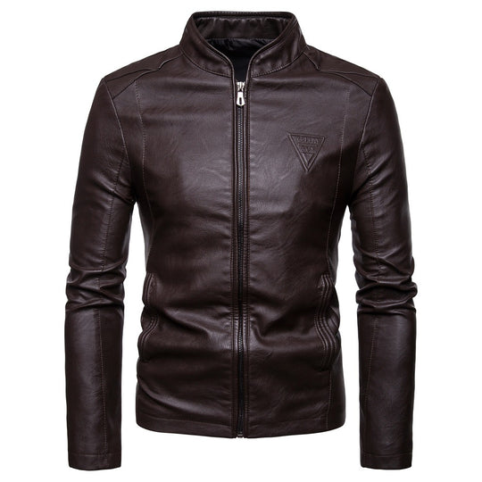 Herren Kunstlederjacke mit modernem Stehkragen und seitlichen Reißverschlusstaschen EB