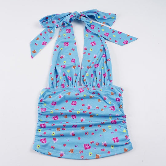 Damen Sommerliches Oberteil mit floralem Design und seitlichen Bindebändern EB