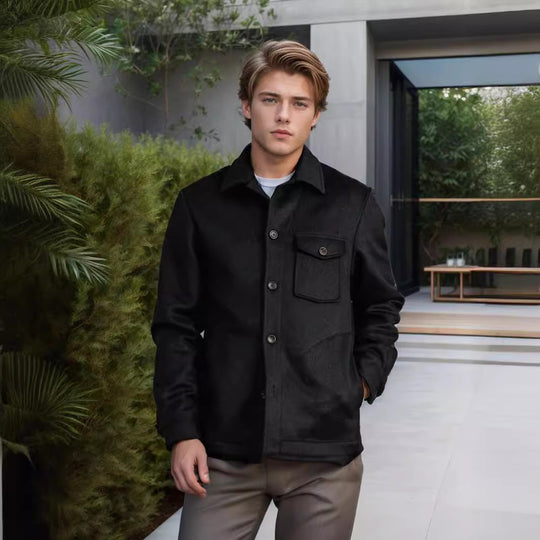 Herren modische Wolljacke mit Brusttasche und Knopfdetails EB