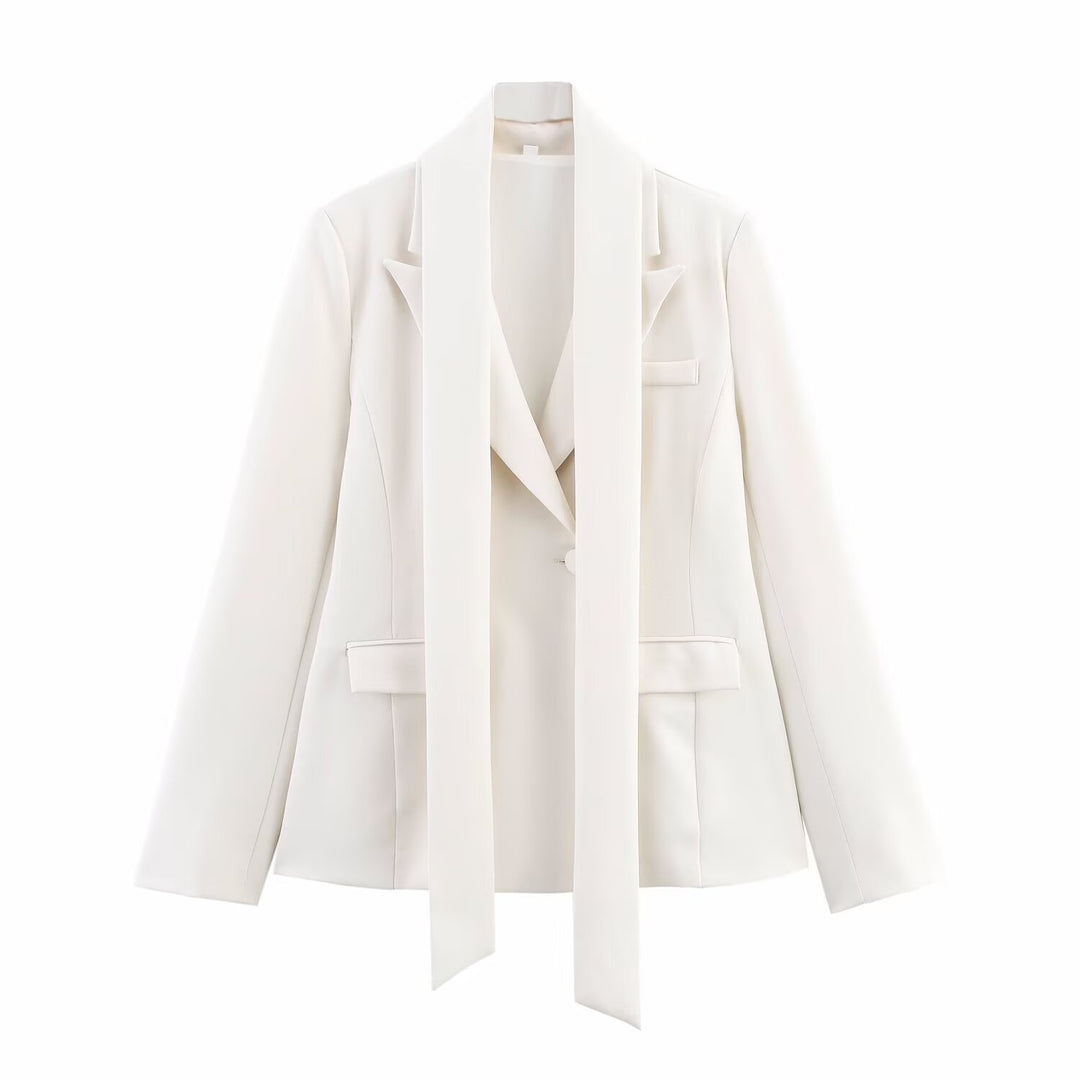 Damen eleganter Blazer mit abnehmbarem Halstuch EB