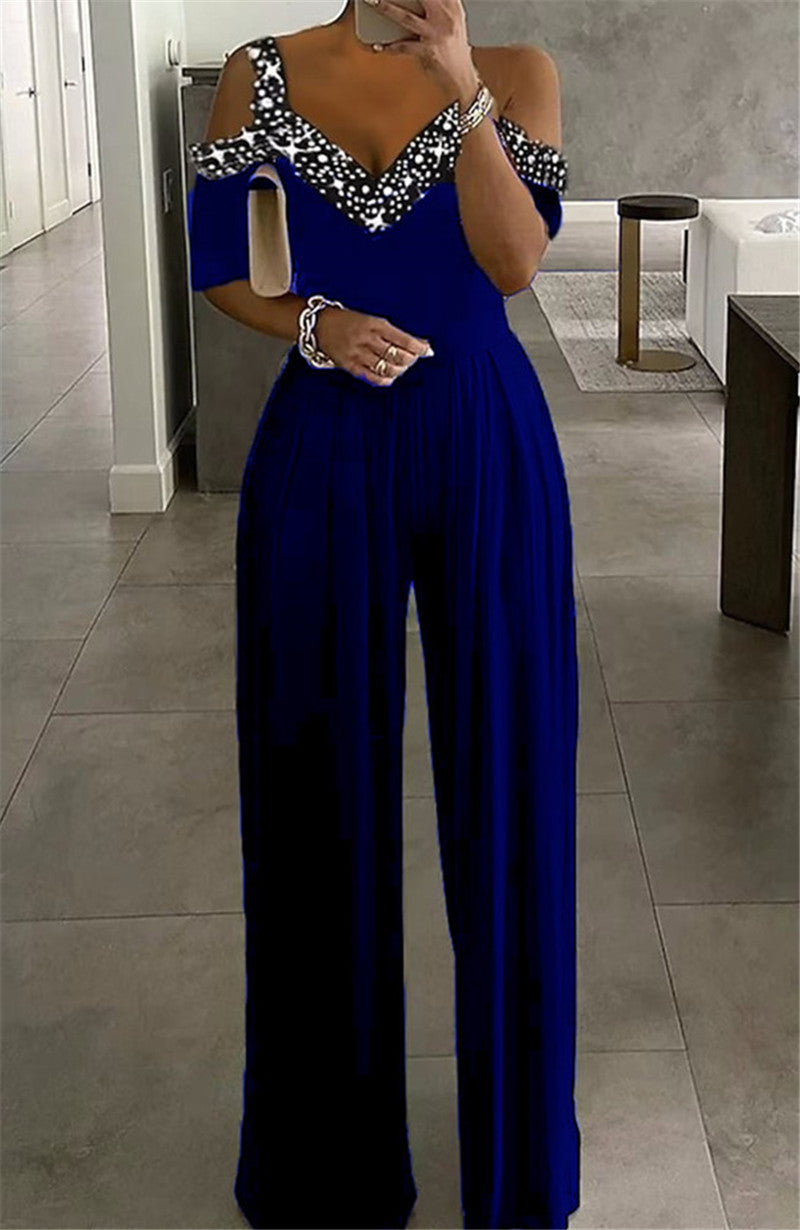 Eleganter Damen Jumpsuit mit Schulterfreiem Schnitt & Glitzerndem Dekolleté für Party & Events | EB
