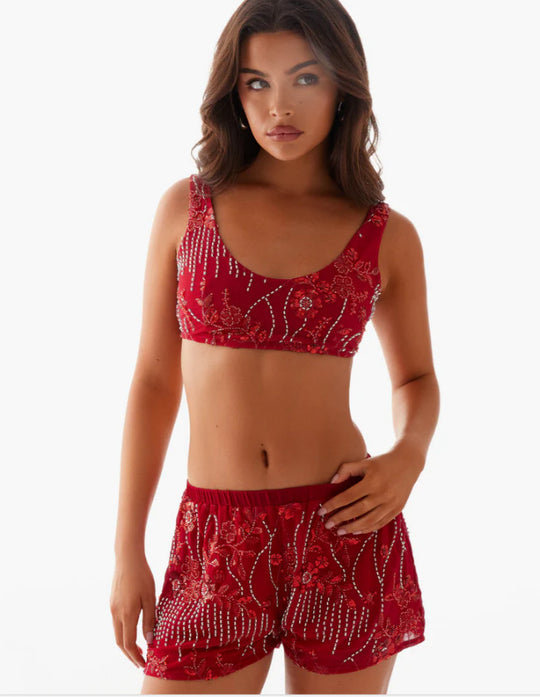 Damen Bikiniset mit glitzernden Blumendetails und figurbetonter Passform EB