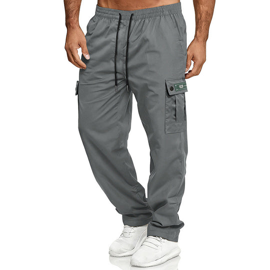 Herren Cargohose mit elastischem Bund, Kordelzug und Multifunktions-Taschen EB