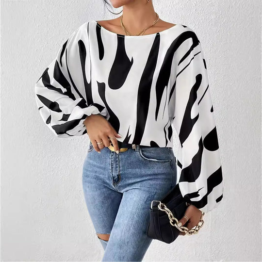 Damen Oversized Bluse mit asymmetrischem Schnitt und gestreiftem Design EB