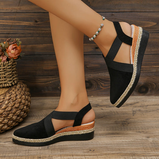 Damen nan Velours-Slingback-Keil mit spitzer Vorderkappe, geflochtenem Juteband und dämpfender Laufsohle EB