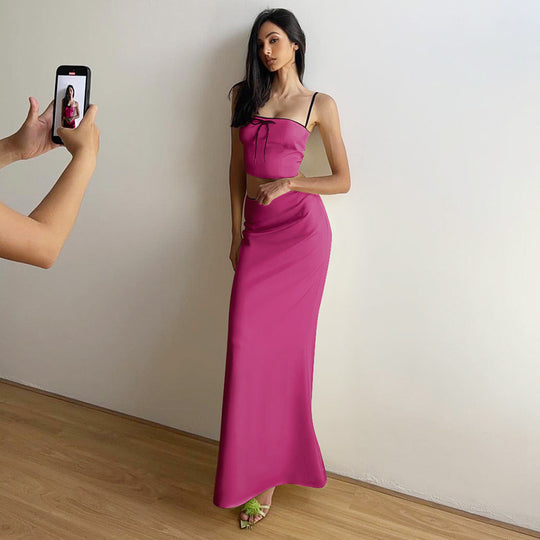 Damen Glamouröses Satin-Kleid mit Spitzendetails EB