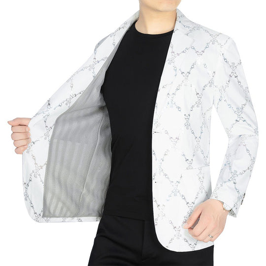 Herren Einreihiges Casual-Sakko mit künstlerischem Kritzel-Print und leichtem Halbfutter EB