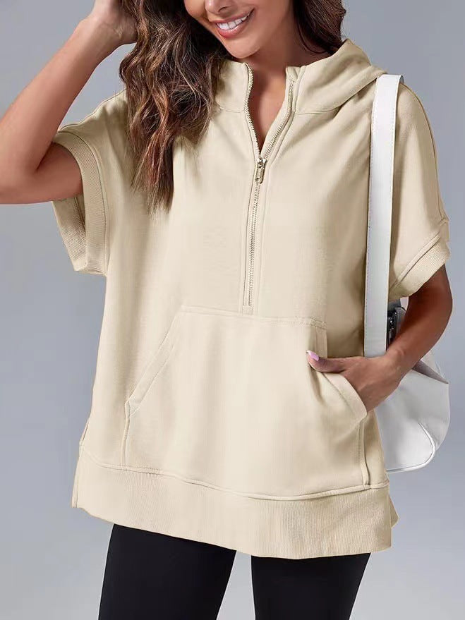 Damen Lichtgewicht Kapuzenpullover mit halbem Reißverschluss und Taschen EB
