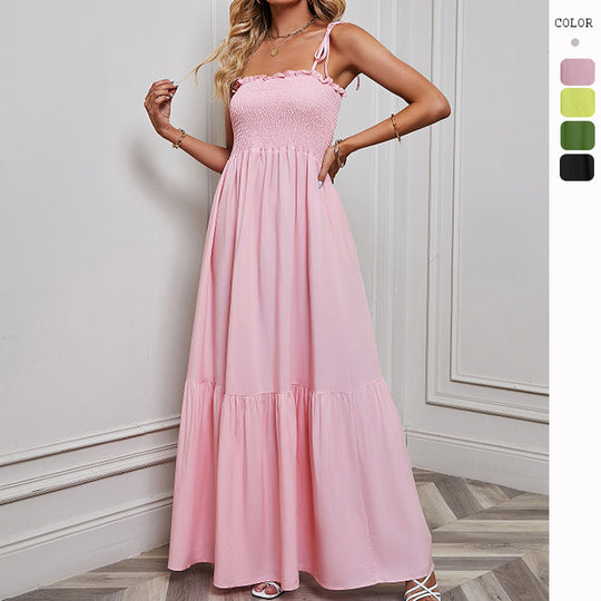 Damen Maxikleid mit elastischem Oberteil und voluminösem Rock EB