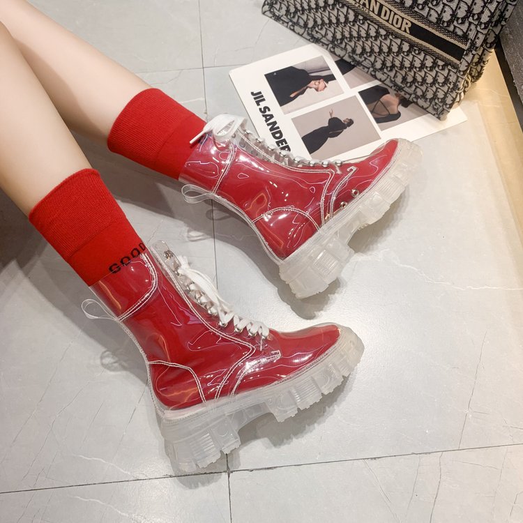 Damen trendige Stiefeletten im transparenten Design mit knalligem Detail EB