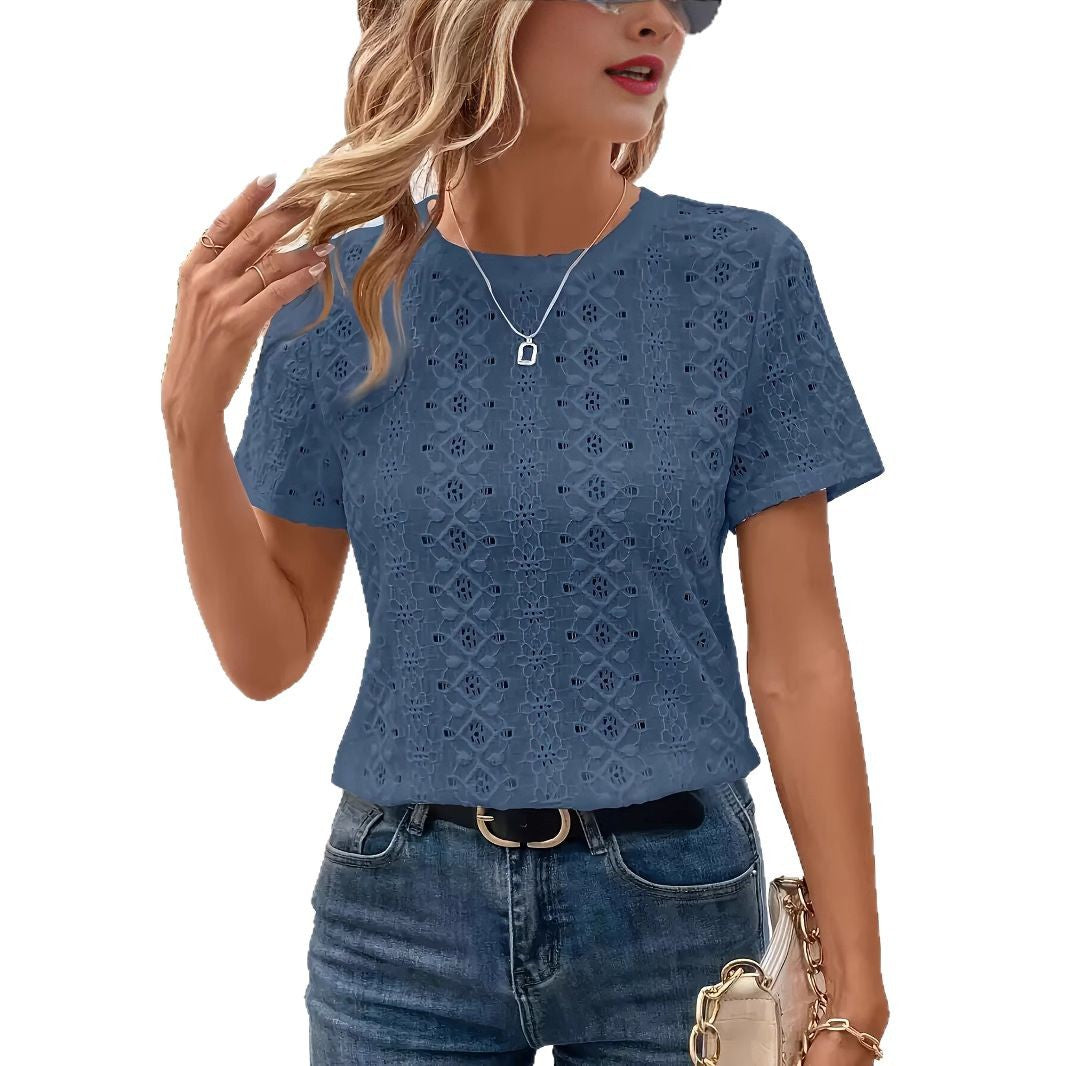 Damen T-Shirt mit trendigem Lochmuster und lässigem Schnitt EB