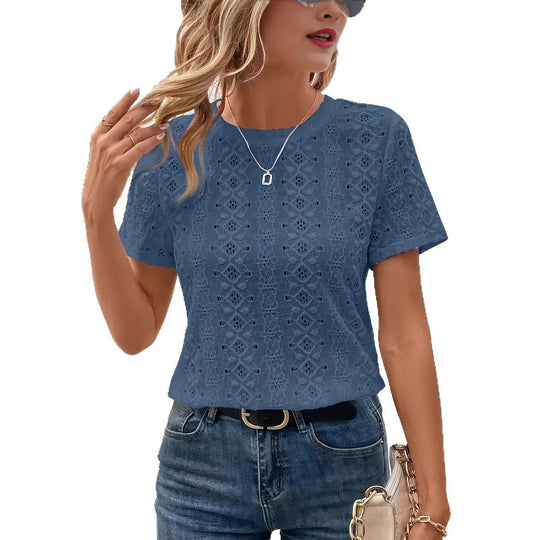 Damen T-Shirt mit trendigem Lochmuster und lässigem Schnitt EB