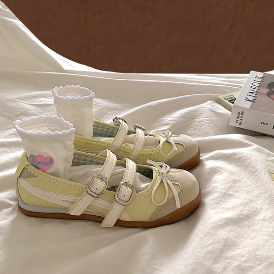 Damen Ballerinas mit modischen Riemchen und dekorativem Schleifen-Design EB