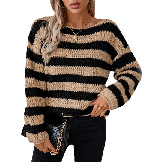 Damen lockerer Strickpullover im maritimen Streifendesign EB