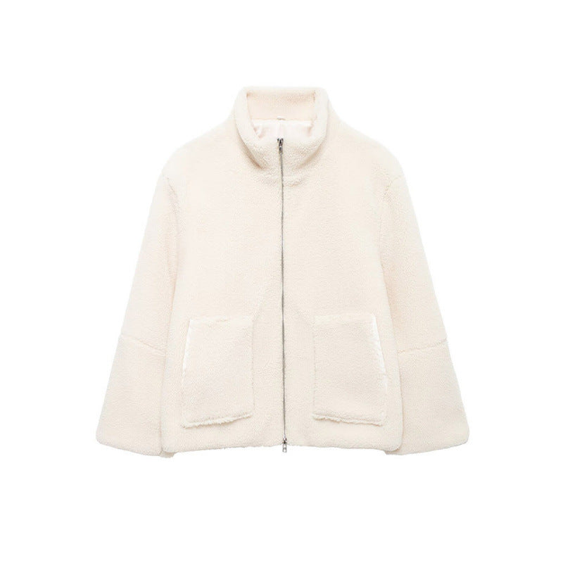 Damen Fleecejacke mit hochschließendem Kragen und Taschen EB