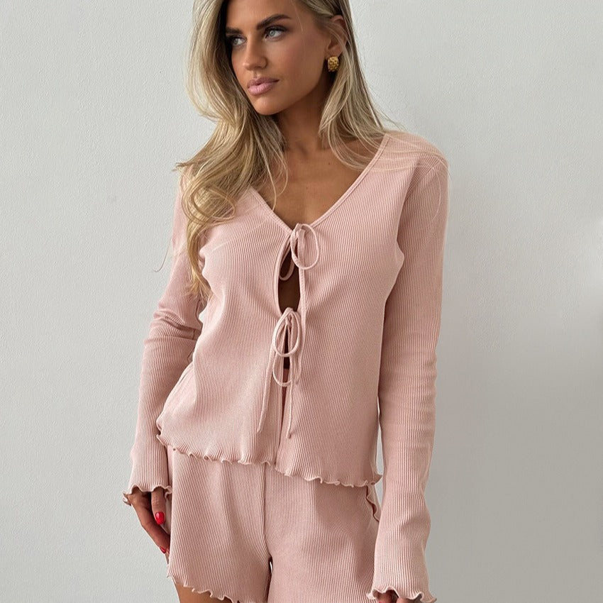 Damen Lässiges Oberteil und Shorts-Set mit Rüschen EB