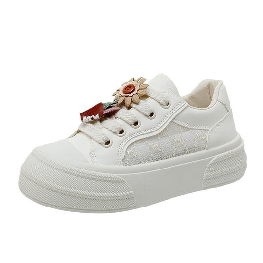 Damen modische Plateau Sneakers mit floralen Applikationen EB