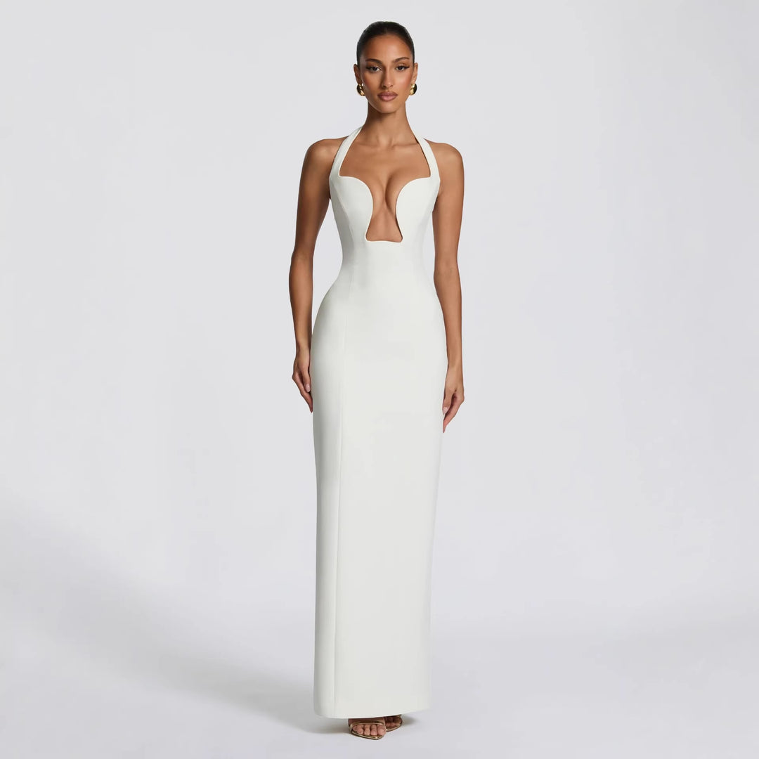 Damen Abendkleid mit tiefem V-Ausschnitt und figurbetontem Schnitt EB