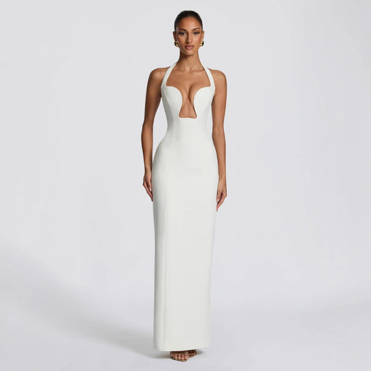 Damen Abendkleid mit tiefem V-Ausschnitt und figurbetontem Schnitt EB