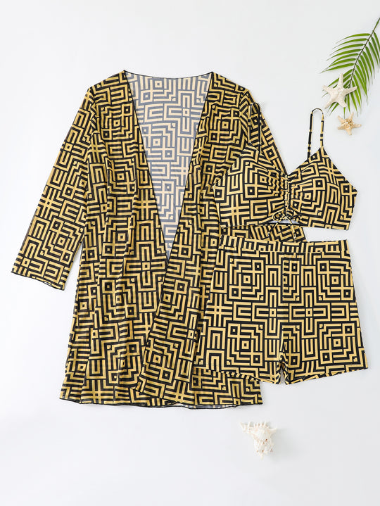 Damen Bademode-Set mit stylischem Kimono und Shorts EB