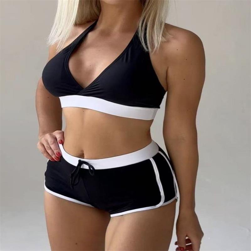 Damen Sport-Bikini-Set mit verstellbaren Trägern und hochgeschnittenen Shorts EB