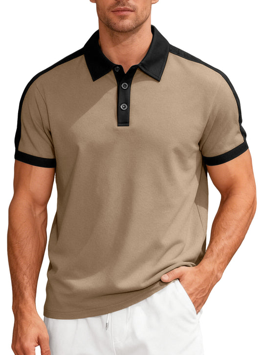 Herren nan Premium-Polo im Retro-Kontrastlook mit Hemdkragen und Dreiknopfleiste EB