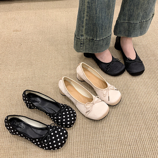 Damen Ballerinas mit punktemuster und komfortablem Blockabsatz EB