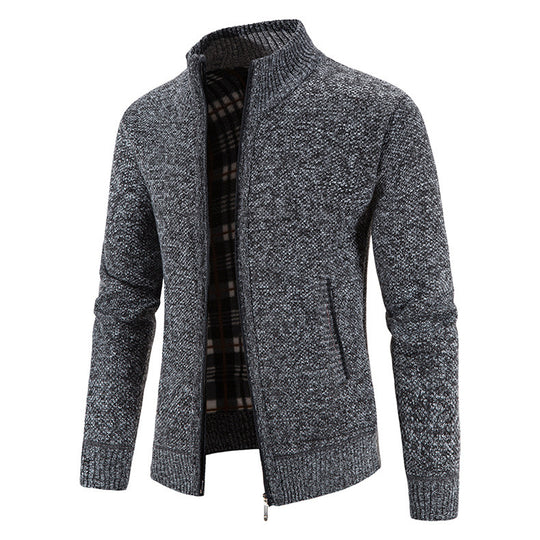 Herren Strickjacke mit modernem Stehkragen und praktischen Taschen EB
