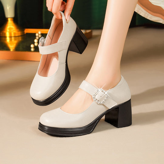 Damen Mary Jane Pumps mit dekorativem Schmuckdetail und bequemen Blockabsatz EB
