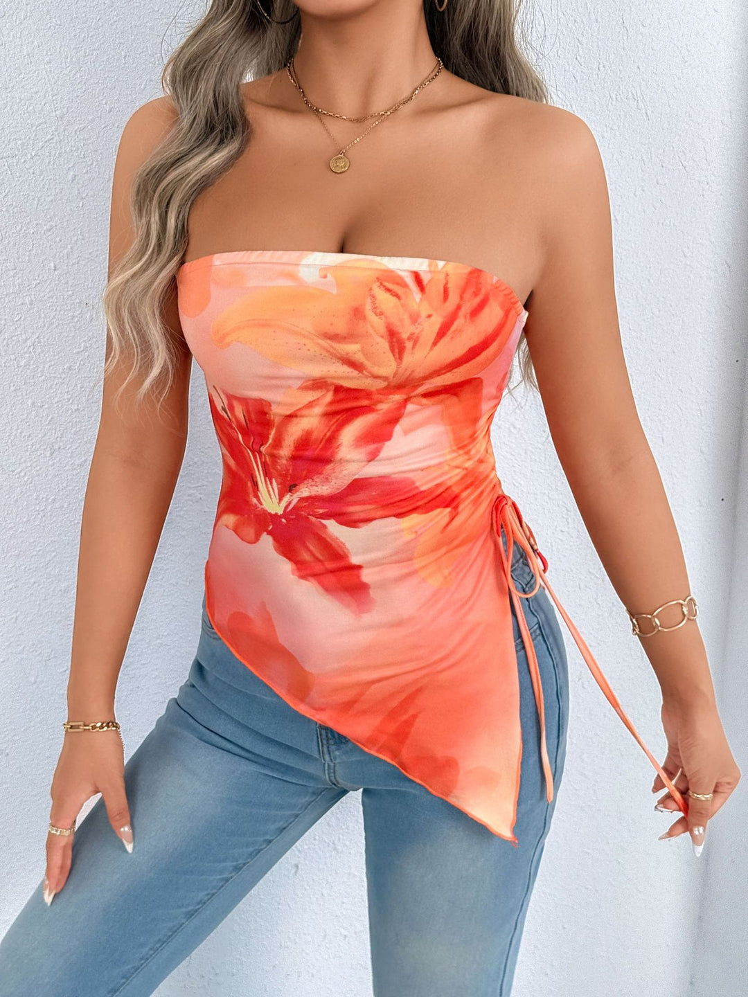 Damen Oberteil mit asymmetrischem Schnitt und floralem Design EB